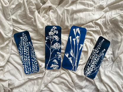 Cyanotype Prints Flower Bookmarks • Set of 5